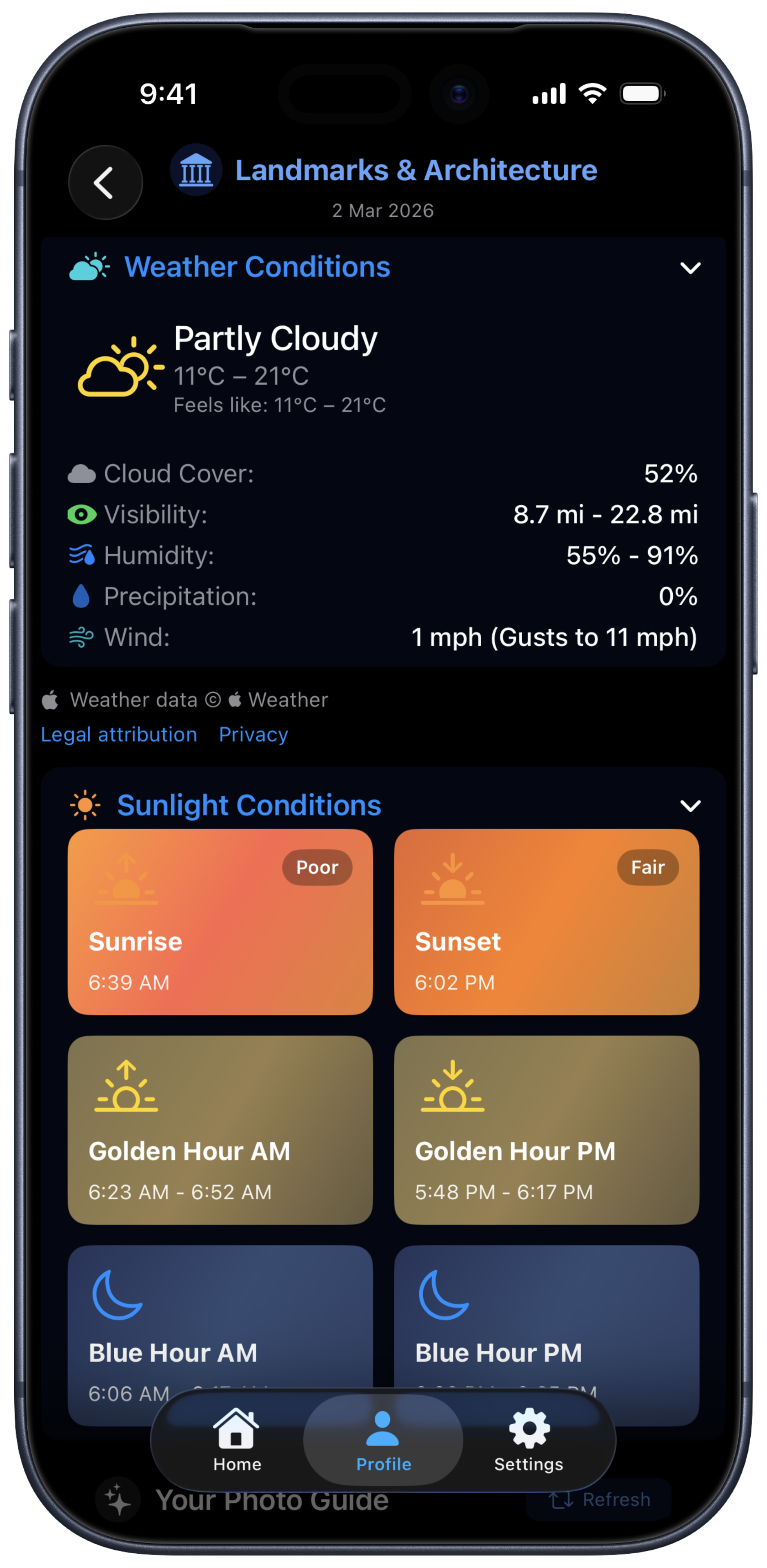 Weather and light conditions