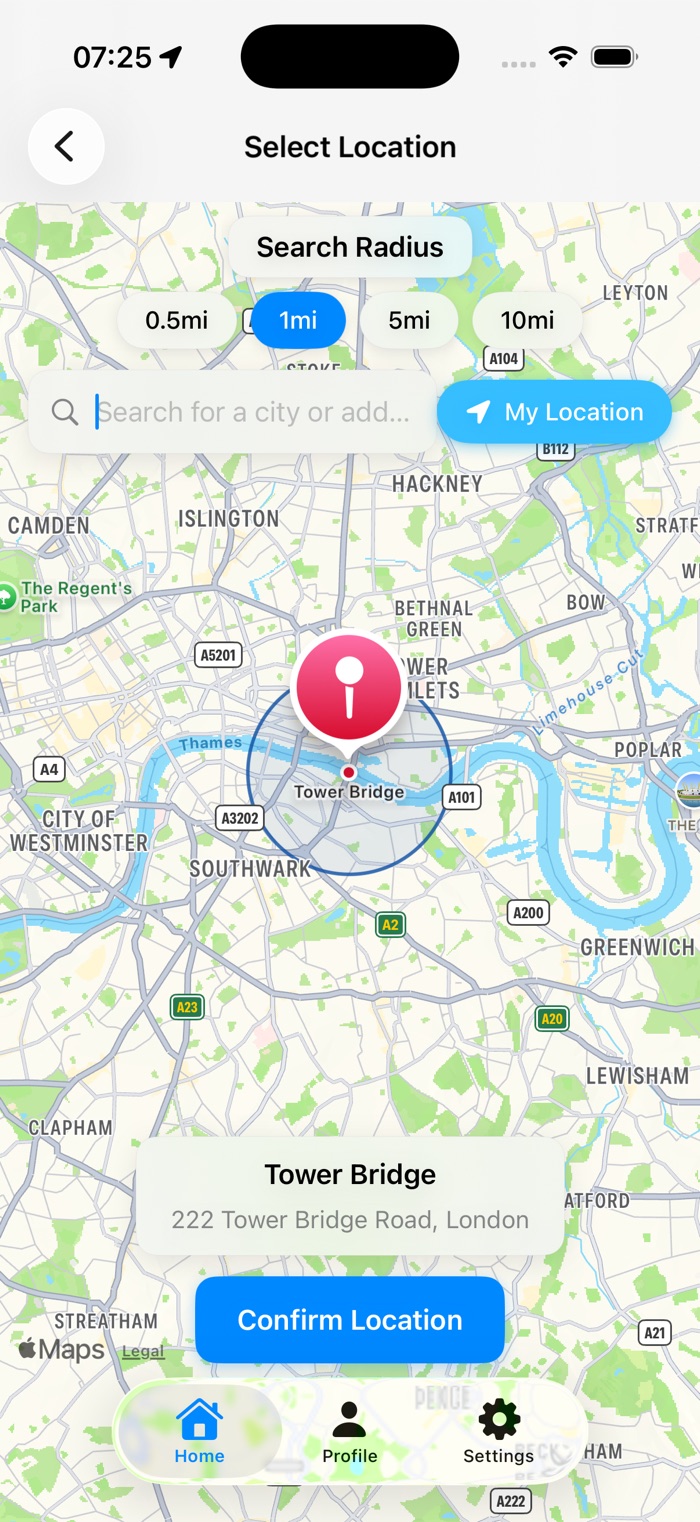 Search any city or drop a pin on the map